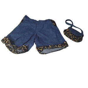 Bear Accessories Leopard Print Denim Shorts Purse Handbag Clothes for Plush